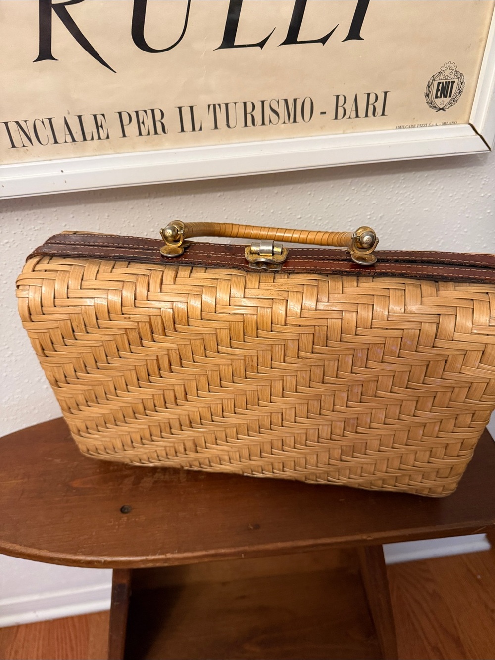 Woven Straw Top-Handle Bag Mid Century Hong Kong
